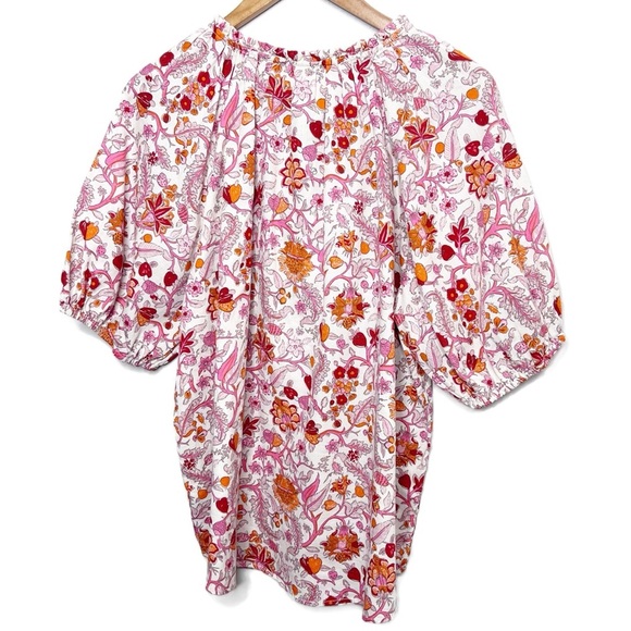 New with Tag Knox Rose Women's Floral Rich Magenta Orange Oversized Boho Blouse - Picture 11 of 16